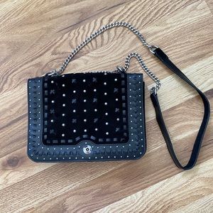Zara black suede & leather studded cross body bag